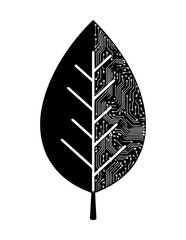  A stylized leaf split vertically, with the left half solid black 