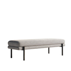Light gray upholstered bench with simple, rounded design