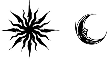Sun and Moon Vector Set – Tribal Tattoo Style Celestial Silhouettes