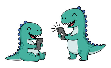 Icon of two cartoonish dinosaurs against a plain white backg
