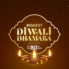 Diwali Sale Label Design Template Vector Layered illustration. Diwali Dhamaka Sale Special Offer Discount Poster Design. Diwali Holiday Sale label Design vector.