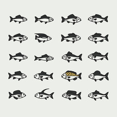 Minimal fish vector icons, flat design set