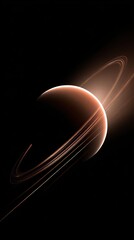Planet Rings Glowing Warm Orange Light Set Against Black Background