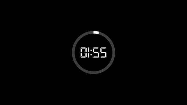 Rounded circle animation of two minutes countdown on transparent background with alpha channel, 2 minutes timer countdown animation, 2 minutes countdown