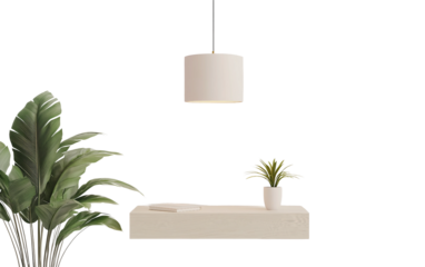 Sleek wall mounted bedside table in minimal style showcasing practical floating design for stylish modern living and home organization isolated on transparent background PNG