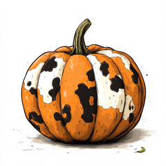 Halloween pumpkin with cow spots pattern, whimsical rustic autumn illustration, cute farmhouse harvest design for seasonal prints, children’s art and holiday decor