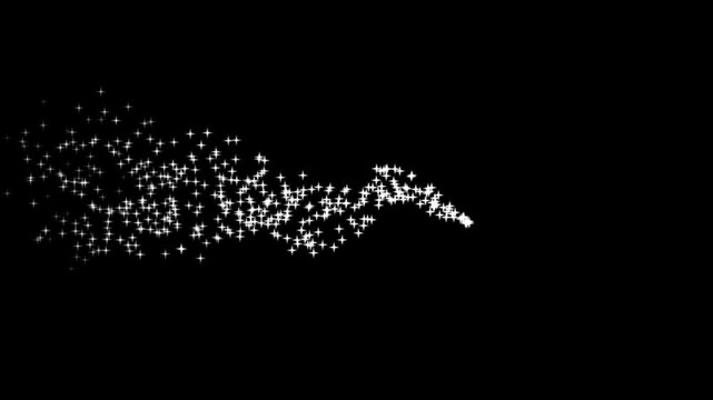 Glitter light star twinkle tail, sparkling shining comet trace with glare effect. glittering magic shimmer, star line move light effect, star sparks and particles flare on black screen background. 4K