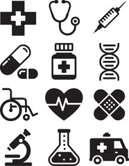 Fototapeta premium Essential medical icons for health care and science