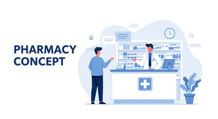 Banner flat design for pharmacy concept, vector illustration