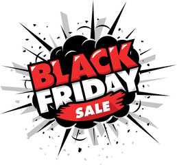Black Friday price explosion.  lettering for Black Friday promotion in posters, flyers, banners, advertisements in comic style. Vector on transparent background