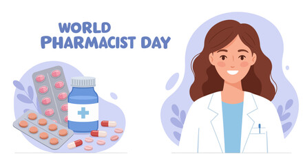 Celebrating world pharmacist day, 25 september, vector illustration design