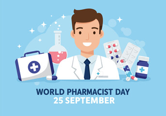 Celebrating world pharmacist day, 25 september, vector illustration design