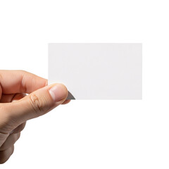 Obraz premium Hand holding a blank white business card isolated on transparent background