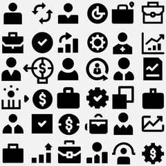set of business icon vector symbolizing corporate success, strategy, and management. Ideal for finance, entrepreneurship, and marketing designs.
