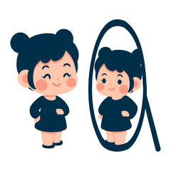 Cartoon Girl Looking in Mirror Illustration