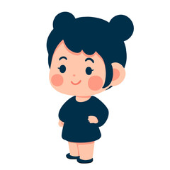 Cartoon Illustration of Young Girl with Buns