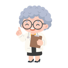 Illustration of Senior Female Doctor with Clipboard