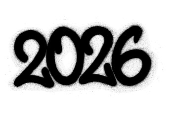 Graffiti 2026 number vector. Urban street art style with sprayed tag font. Grunge illustration of the new year 2026 with black overspray effect on a transparent background.
