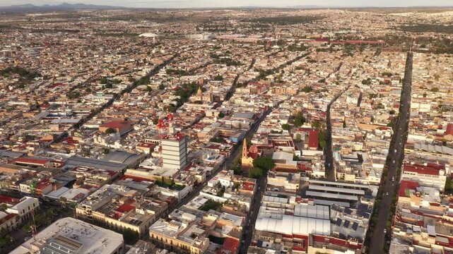 Aguascalientes Mexican Downtown at Sunset. Aerial view