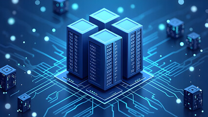Fototapeta premium 3D vector data center with web hosting concept