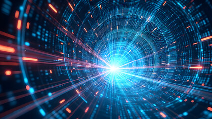 Obraz premium Holographic Data Tunnels Swirling Information Particles