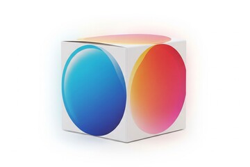 This sleek modern blind box showcases a bold and futuristic design with vibrant gradient spheres in shades of blue pink red and orange against a clean white background