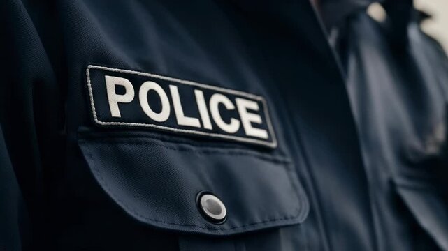 Close-up of Police Uniform with Badge on Officer's Chest Symbolizing Law Enforcement and Public Safety