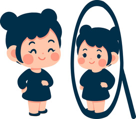 Cartoon Illustration of Young Girl with Buns kid