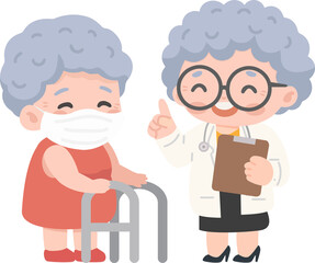 Illustration of Senior Patient with Doctor patient 