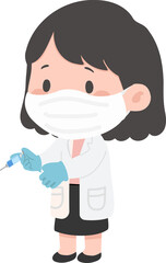 Cartoon Doctor with Syringe Wearing Mask people