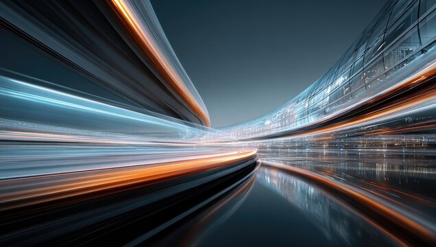 Futuristic tunnel with vibrant light streaks