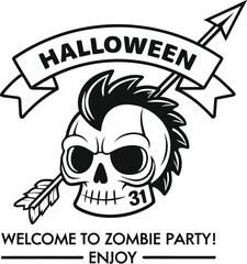 Vector art of halloween skull with mohawk and arrow