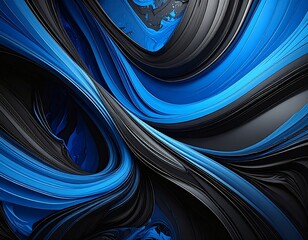 【青と黒の奔流】ダイナミックに交差する流体の抽象アート背景