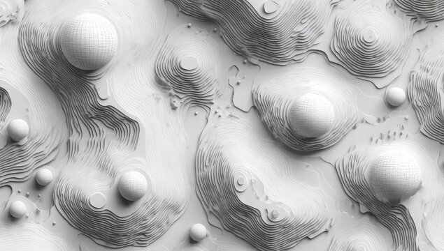 Abstract grayscale relief map with spherical objects