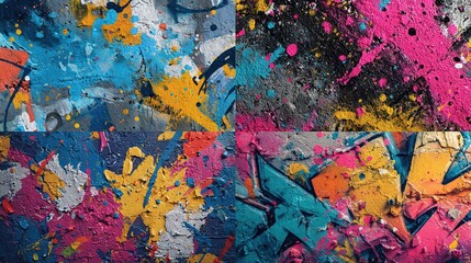 Fototapeta premium Abstract Splatter Paint Art on Wall in Urban Area.