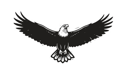 Bald eagle soaring in air monochrome illustration. Isolated, vector of eagle engraving style