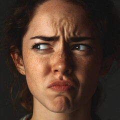 Obraz premium Close-up Portrait of a Woman with a Frustrated Expression