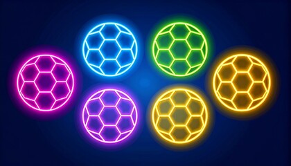 Six neon-colored soccer balls