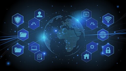 Digital globe connections illustrating global network technology infrastructure and cybersecurity protection concepts on a dark background.
