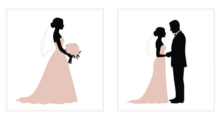 Elegant wedding silhouettes of a bride and groom in a romantic scene