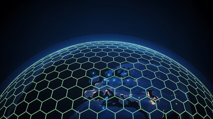 Digital globe with hexagon network overlay depicting data security and global connectivity across the earth