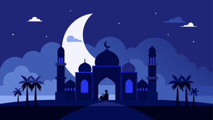 Mosque silhouette under the moonlight sky