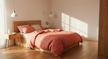 Elegant Bedroom with Peach and Beige Bedding