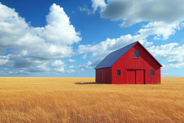 Obraz premium Red barn standing tall in a wheat field.