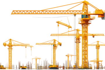 Yellow Construction Cranes Against Black Background