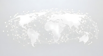 A stylized world map with interconnected dots representing global network connections.