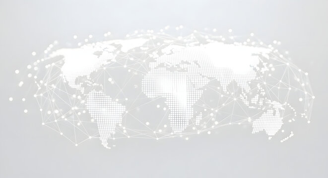 A stylized world map with interconnected dots representing global network connections. - Powered by Adobe
