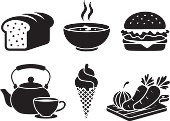 Delicious food icons for menus, recipes, and cooking