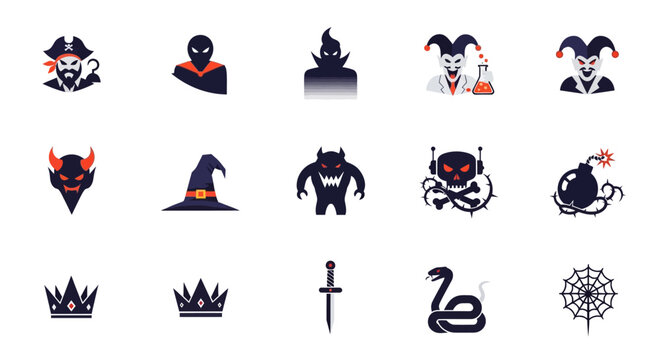 Collection of Dark Fantasy and Halloween Themed Vector Icons.