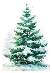 Green Christmas Tree tree illustration watercolor.